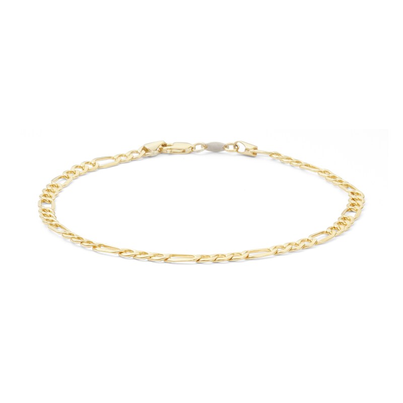 100 Gauge Pavé Figaro Chain Anklet in 10K Gold Bonded Sterling Silver -10"