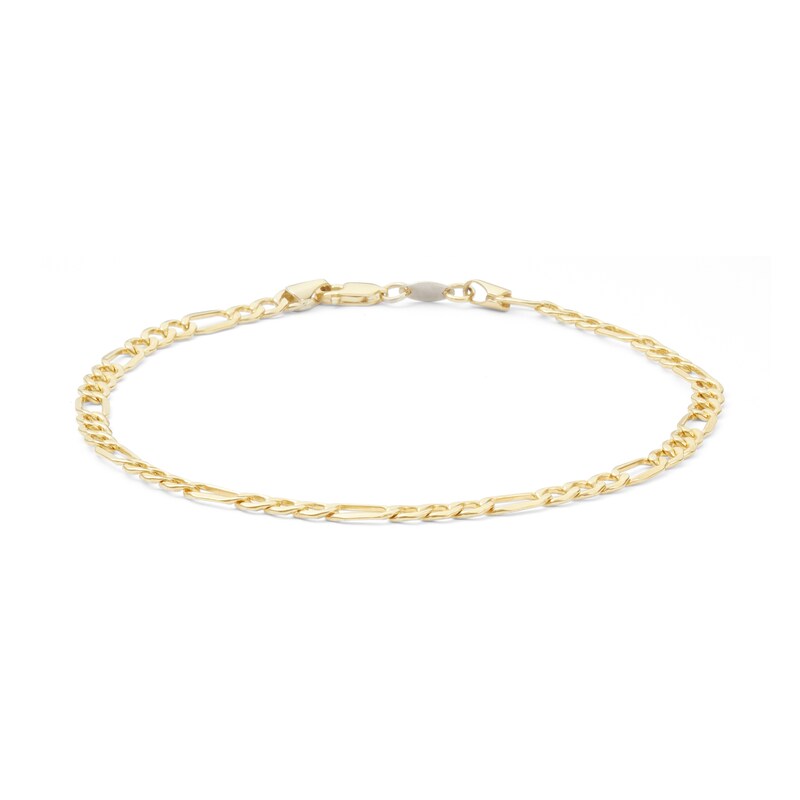 100 Gauge Pavé Figaro Chain Anklet in 10K Gold Bonded Sterling Silver -10"