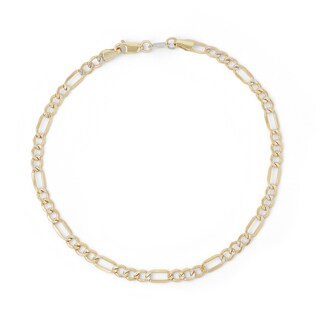 100 Gauge Pavé Figaro Chain Anklet in 10K Gold Bonded Sterling Silver -10"