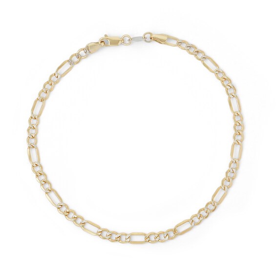 100 Gauge Pavé Figaro Chain Anklet in 10K Gold Bonded Sterling Silver -10"