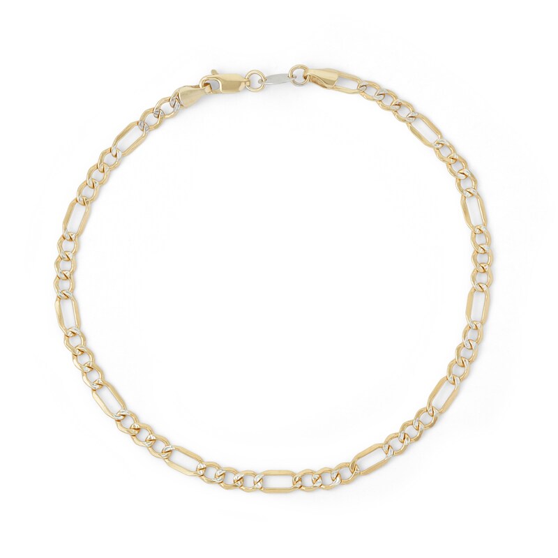Main Image 2 of 100 Gauge Pavé Figaro Chain Anklet in 10K Gold Bonded Sterling Silver -10"