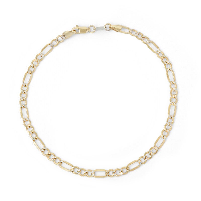 100 Gauge Pavé Figaro Chain Anklet in 10K Gold Bonded Sterling Silver -10"