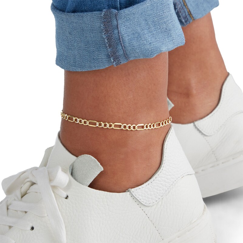 Main Image 3 of 100 Gauge Pavé Figaro Chain Anklet in 10K Gold Bonded Sterling Silver -10"