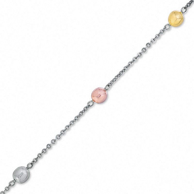 Main Image 1 of 10K Tri-Tone Gold and Sterling Silver Bead Anklet - 9.5"