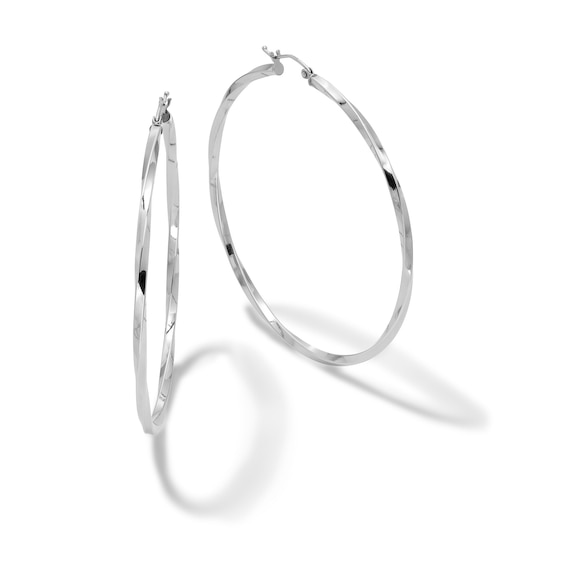 60mm Twisted Hoop Earrings in Hollow Sterling Silver