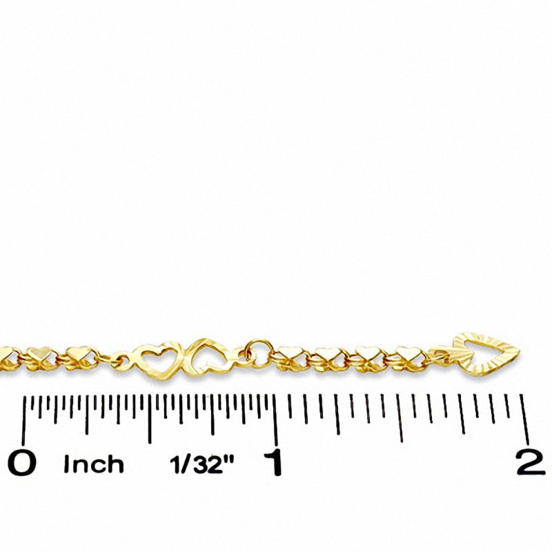 10K Gold Adjustable Mirror Heart Anklet - 10"