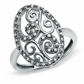 1/8 CT. T.W. Diamond Oval Shape Open Swirl Ring in Sterling Silver - Size 7