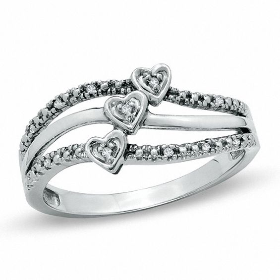 Diamond Accent Triple Heart Ring in Sterling Silver - Size 7