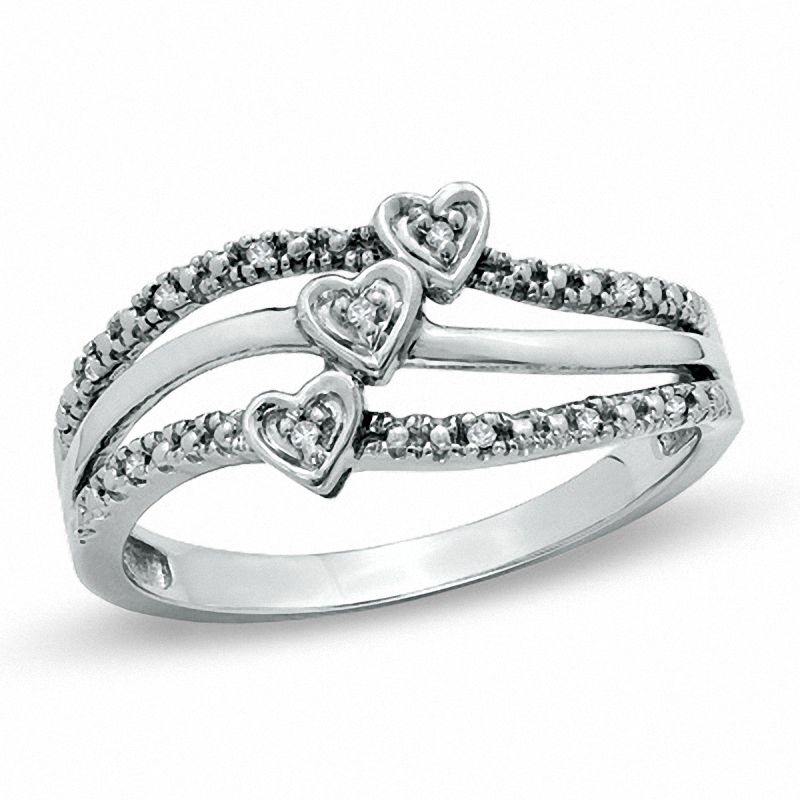 Main Image 1 of Diamond Accent Triple Heart Ring in Sterling Silver - Size 7