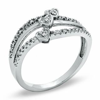 Diamond Accent Triple Heart Ring in Sterling Silver - Size 7
