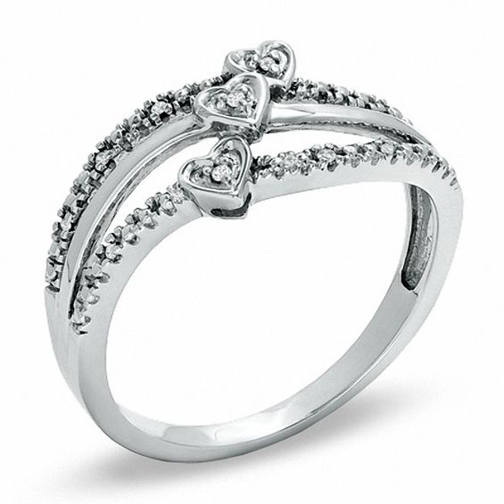 Diamond Accent Triple Heart Ring in Sterling Silver - Size 7