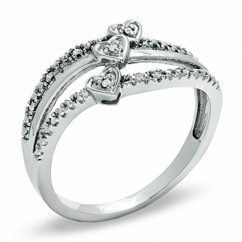 Main Image 2 of Diamond Accent Triple Heart Ring in Sterling Silver - Size 7