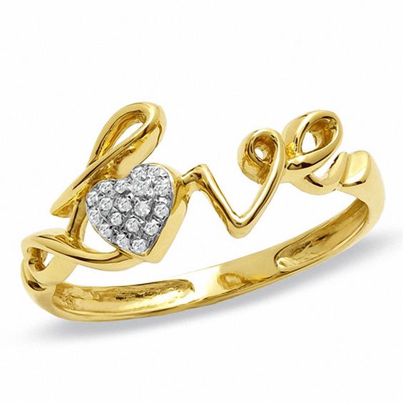 1/20 CT. T.W. Heart-Shaped Composite Diamond "Love" Ring in 10K Gold