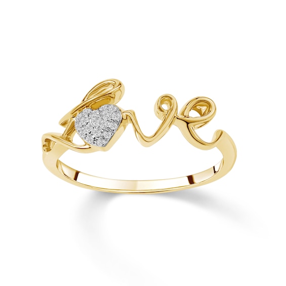 1/20 CT. T.W. Heart-Shaped Composite Diamond "Love" Ring in 10K Gold