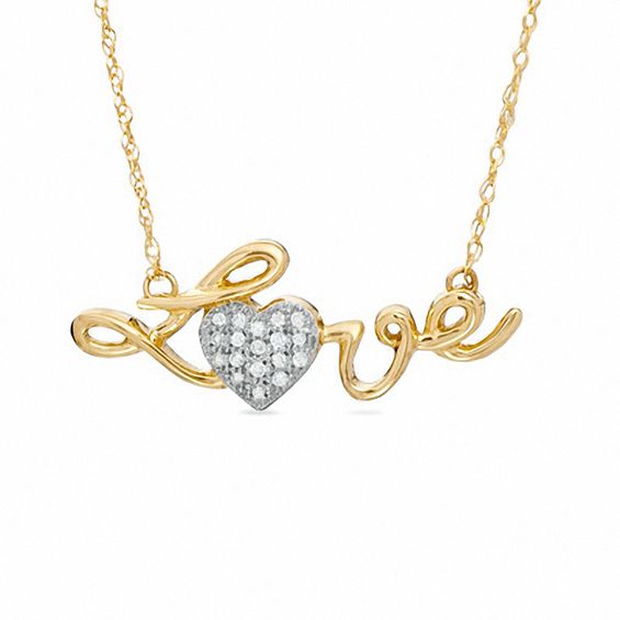 Diamond Accent "Love" Heart Pendant in 10K Gold