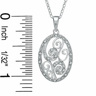 Diamond Accent Oval Open Swirls Pendant in Sterling Silver