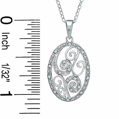 Diamond Accent Oval Open Swirls Pendant in Sterling Silver