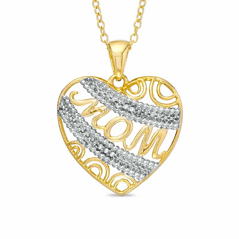 Diamond Accent MOM Heart Pendant in 18K Gold-Plated Sterling Silver