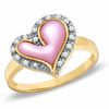 1/10 CT. T.W. Diamond and Pink Mother-of-Pearl Heart Ring in 10K Gold - Size 7