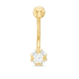 014 Gauge Spiked Ball Belly Button Ring with Cubic Zirconia in Semi-Solid 10K Gold