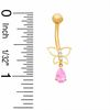 014 Gauge Open Butterfly Belly Button Ring with Pear-Shaped Purple Cubic Zirconia in 10K Gold
