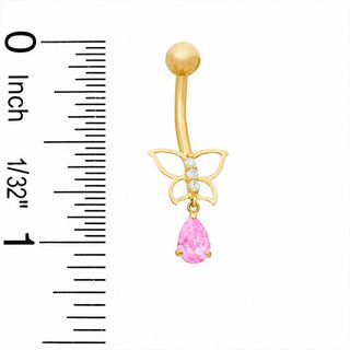 014 Gauge Open Butterfly Belly Button Ring with Pear-Shaped Purple Cubic Zirconia in 10K Gold