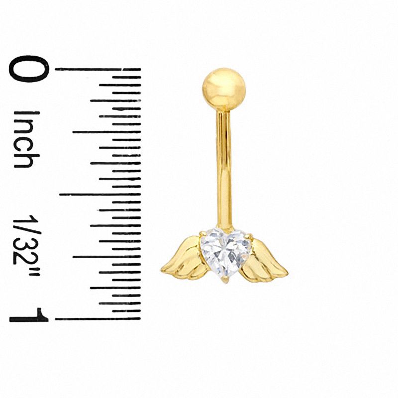 Main Image 2 of 014 Gauge Angel Wings Belly Button Ring with Cubic Zirconia Heart in 10K Gold