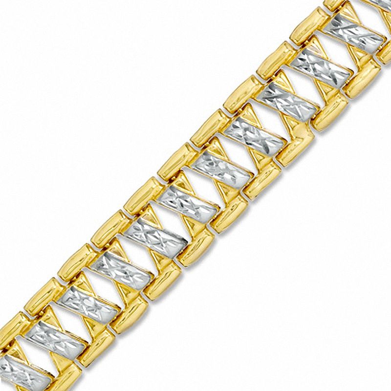 Diamond-Cut "X" Link Bracelet in 10K Two-Tone Gold - 7.25"