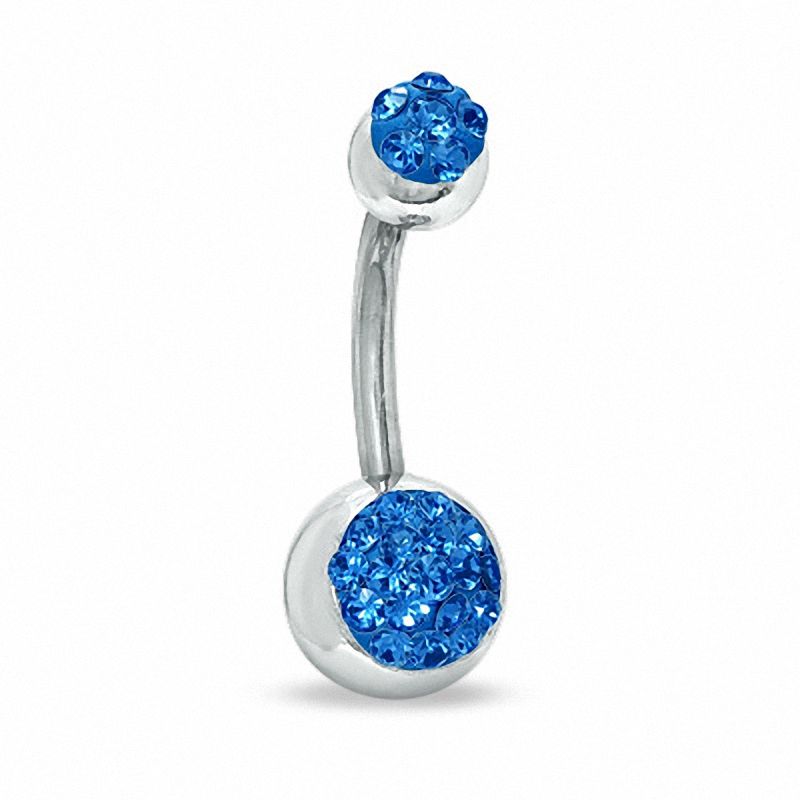 014 Gauge Curved Barbell with Blue Crystals in Stainless Steel