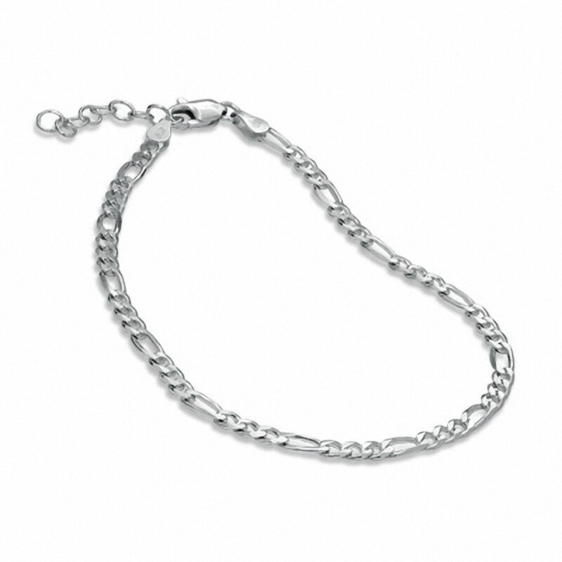 100 Gauge Figaro Chain Anklet in Sterling Silver - 10"