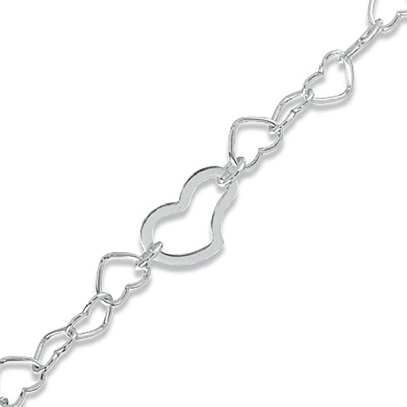 Main Image 1 of Fancy Heart Link Anklet in Sterling Silver - 10"