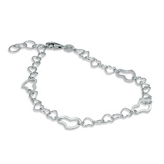 Fancy Heart Link Anklet in Sterling Silver - 10"
