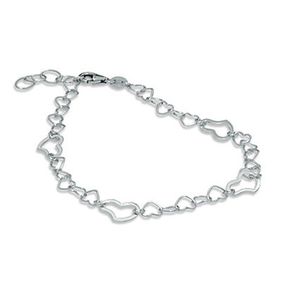 Fancy Heart Link Anklet in Sterling Silver - 10"