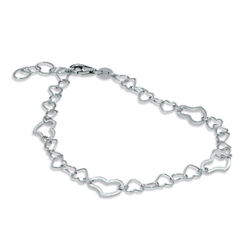 Main Image 2 of Fancy Heart Link Anklet in Sterling Silver - 10"