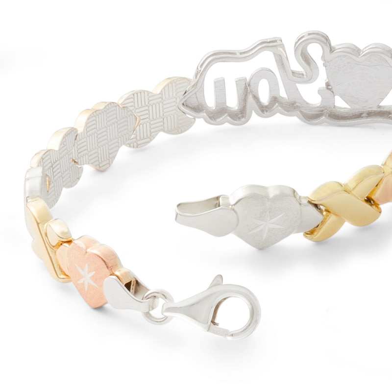 Main Image 2 of 10K Tri-Tone Gold Bonded Sterling Silver XO I Love You Stampato Bracelet - 7.25"