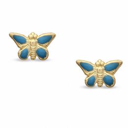 Blue Enamel Butterfly Stud Piercing Earrings in 14K Gold