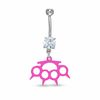 Thumbnail Image 1 of 014 Gauge Pink Spiked Brass Knuckles Belly Button Ring with Cubic Zirconia in Stainless Steel