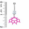 Thumbnail Image 2 of 014 Gauge Pink Spiked Brass Knuckles Belly Button Ring with Cubic Zirconia in Stainless Steel