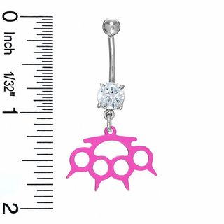 014 Gauge Pink Spiked Brass Knuckles Belly Button Ring with Cubic Zirconia in Stainless Steel