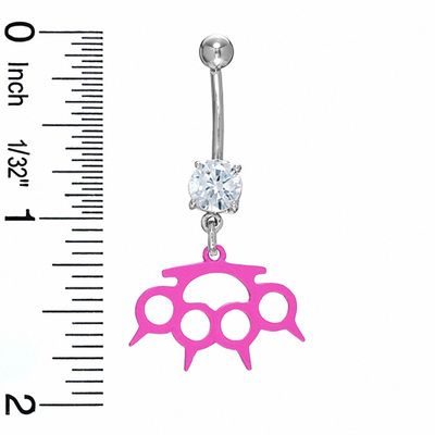014 Gauge Pink Spiked Brass Knuckles Belly Button Ring with Cubic Zirconia in Stainless Steel