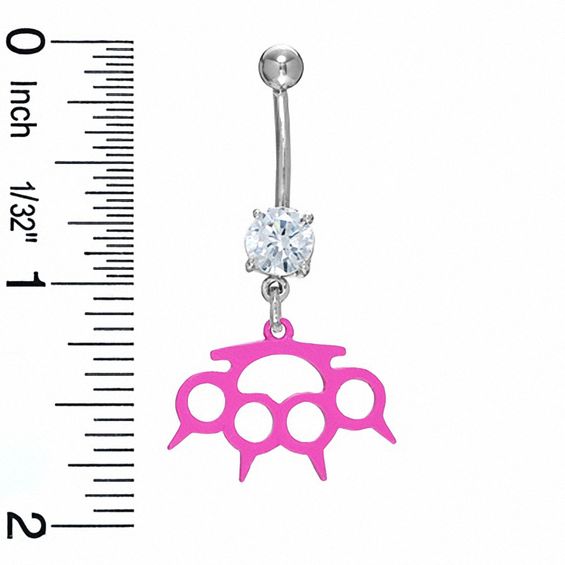 014 Gauge Pink Spiked Brass Knuckles Belly Button Ring with Cubic Zirconia in Stainless Steel