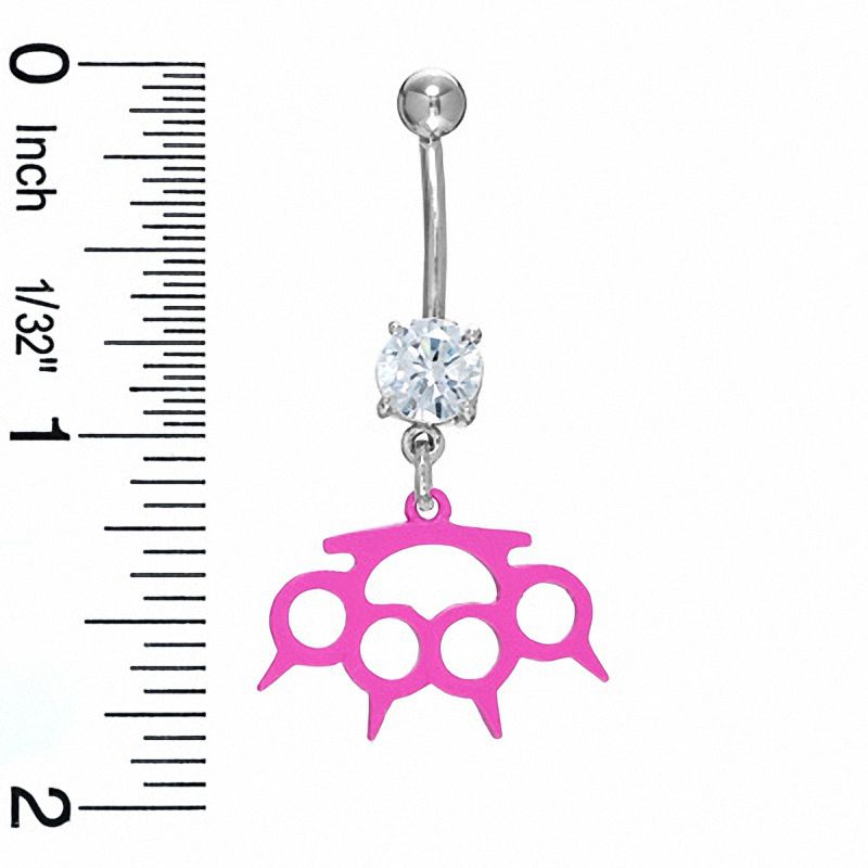 Main Image 2 of 014 Gauge Pink Spiked Brass Knuckles Belly Button Ring with Cubic Zirconia in Stainless Steel