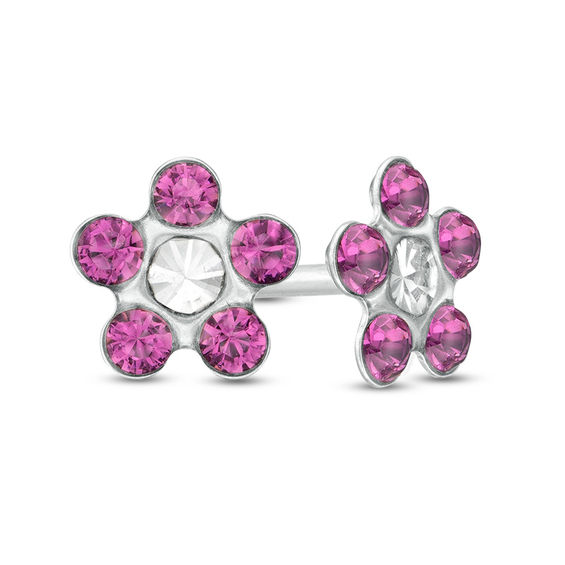 Crystal Daisy Stud Piercing Earrings in 14K White Gold