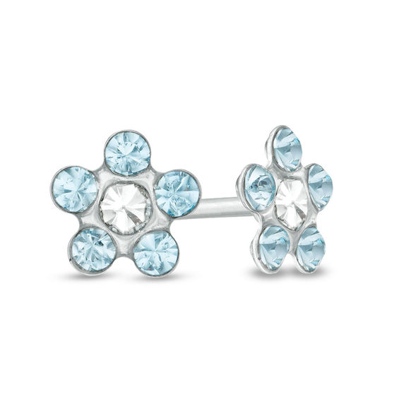 Light Crystal Daisy Stud Piercing Earrings in 14K Solid White Gold