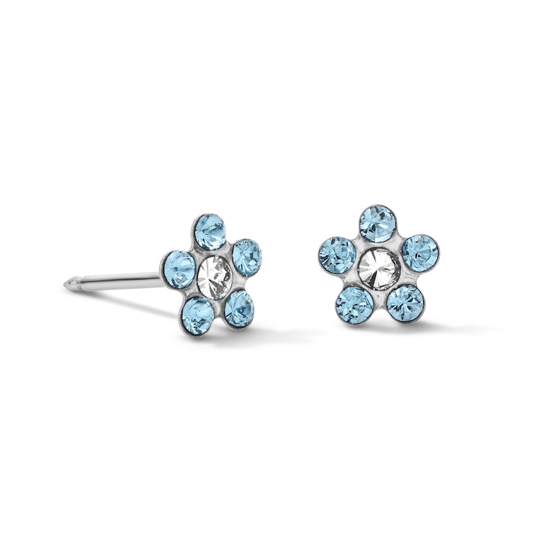 Main Image 1 of Light Blue Crystal Daisy Stud Piercing Earrings in 14K Solid White Gold