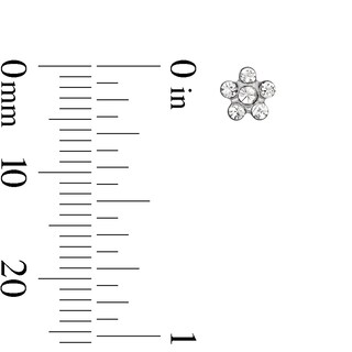 White Crystal Daisy Stud Piercing Earrings in 14K Solid White Gold