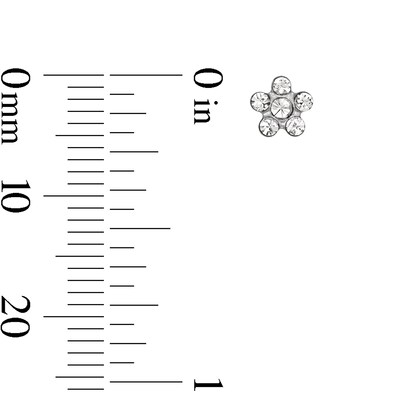 White Crystal Daisy Stud Piercing Earrings in 14K Solid White Gold