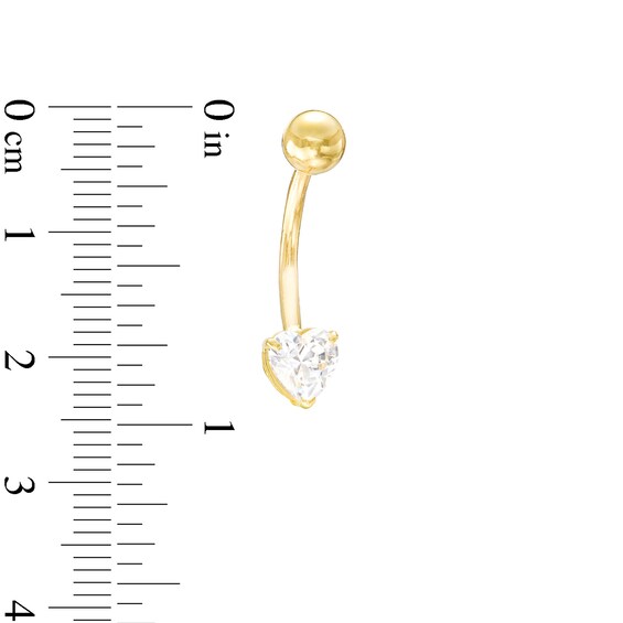 10K Semi-Solid Gold CZ Heart Belly Button Ring