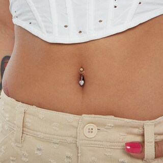 10K Semi-Solid Gold CZ Heart Belly Button Ring