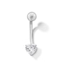 Thumbnail Image 1 of 10K Semi-Solid White Gold CZ Heart Belly Button Ring - 14G 3/8&quot;